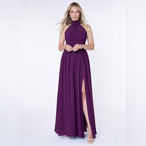 Azazie Iman Grape A-Line Ruched Chiffon Dress